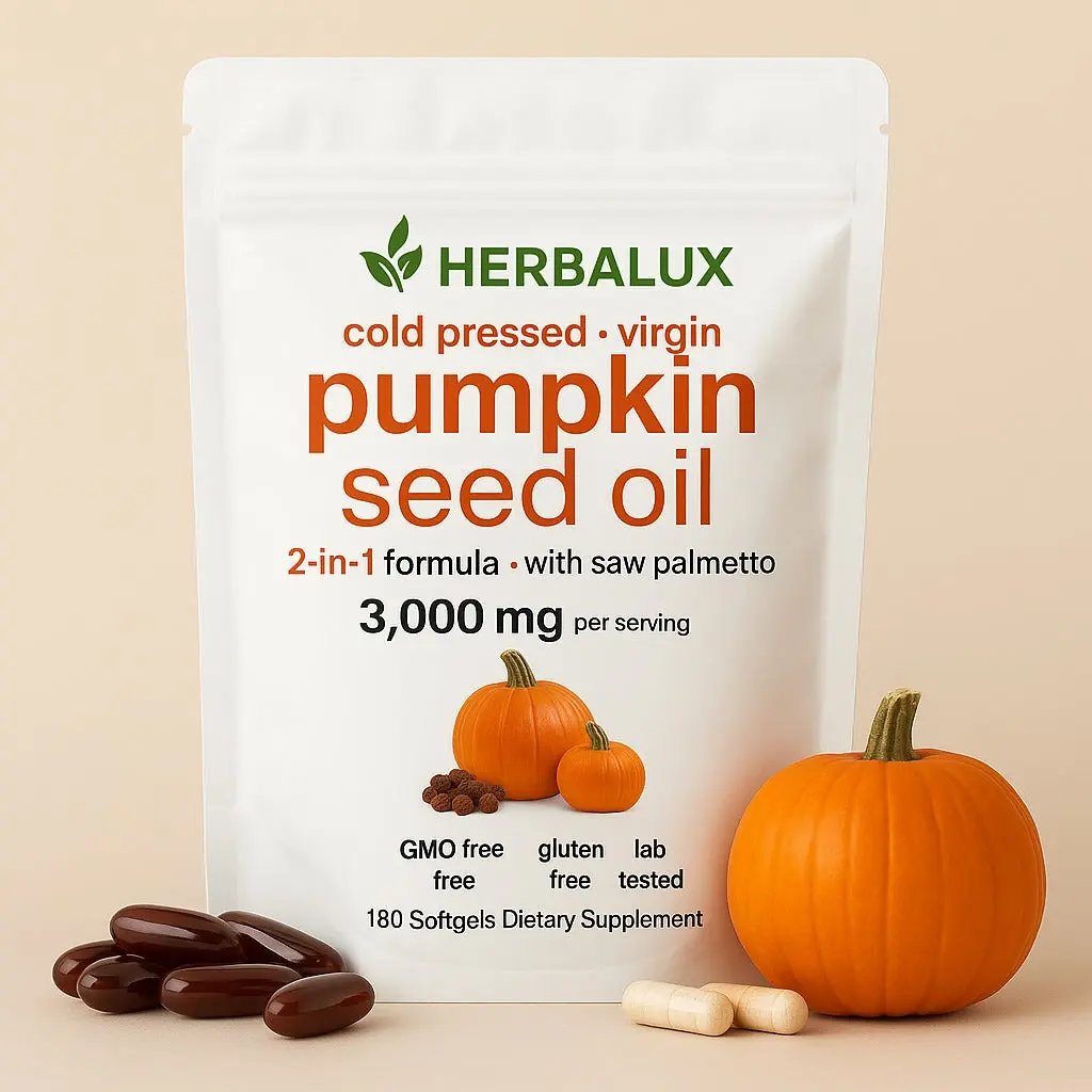 Aceite de Semilla de Calabaza 3000 mg – Cabello Fuerte y Piel Radiante HerbaLux